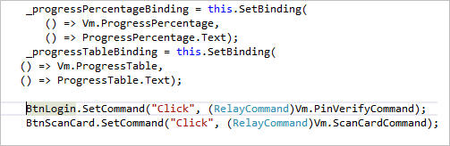 Sample code snippet of MVVM data binding implementation